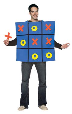 a man wearing a costume made to look like a tic - tac toe board