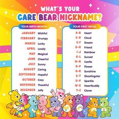 the care bears baby shower game is in front of a rainbow colored background with stars