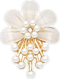 White Flower Jewelry For Party, White Flower Decorated Jewelry For Parties, White Jewelry With Flower Decoration For Party, White Party Jewelry With Flower Decoration, Gold Pearl Brooches For Party, White Earrings For Wedding On Mother's Day, Pearl Jewelry With Flower Decoration For Gift, White Flower Brooches For Parties, White Flower Brooch For Party