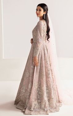 Embellished Pink Pakistani Bridal Dress in Gown Style Pakistani Dresses For Bride, Pink Pakistani Bridal Dress, Pink Pakistani Dress, Walima Dresses Pakistani Brides, Pretty Suits, Gown Pakistani, Desi Clothing, Chic Prom Dresses, Pakistani Bridal Dress