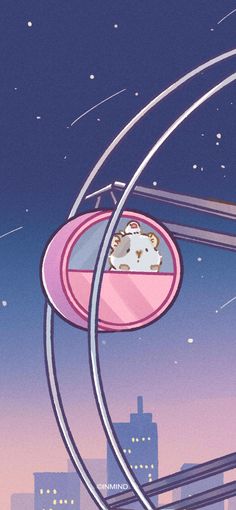 an animated image of a space station in the sky with a cat sleeping on top