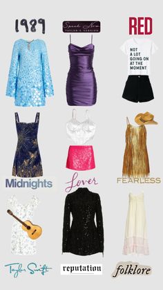 the different types of clothing are shown in this graphic style, including dresses and skirts