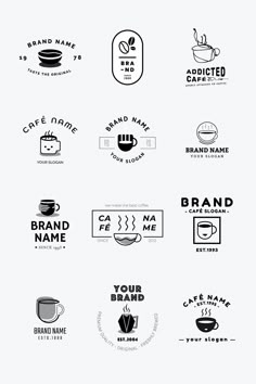 the logos for different brands are shown in black and white, including coffee mugs