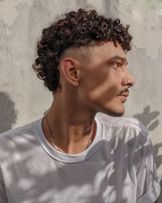 Mixed Curly Haircuts, Mullet Curly Hair Men, 3c Mullet, Curly Mullet Men, Grey Hair Color Men, Afro Mullet, Curly Hair Mullet, Boys Colored Hair, Short Punk Hair