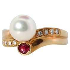 Genuine MIKIMOTO ring 18k Yellow Gold Diamond Pearl and Ruby MIKIMOTO Layered design Extremely rare. Details: Size 6 Akoya pearl 7mm 1.5mm Diamonds 3mm natural ruby 6.3grams total Yellow Gold Akoya Pearl Ring With Pearl Drop, Mikimoto High Jewelry, Mikimoto Pearls Ring, Mikimoto Pearls Necklace, Luxury Yellow Gold Pearl Ring With Cabochon, Mikimoto Pearls, Pearl And Diamond Ring, Modern Engagement Rings, 18k Gold Ring