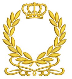 a gold crown and laurel wreath on a white background