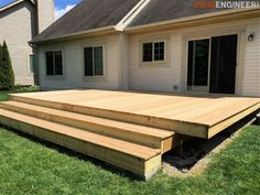 a large wooden deck in front of a house