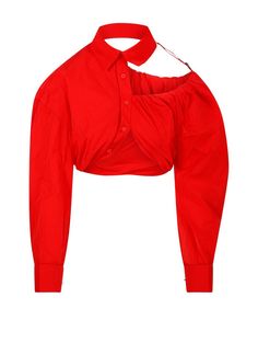 100% Polyamide Designer Long Sleeve Summer Tops, Designer Long Sleeve Tops For Summer, Designer Collared Party Tops, Designer Long Sleeve Red Top, Designer Red Long Sleeve Tops, Designer Fitted Red Shirt, Designer Red Fitted Shirt, Designer Red Long Sleeve Shirt, Cropped Shirt