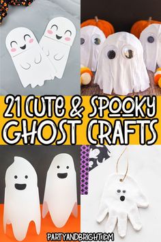 halloween crafts for kids and adults to make with their ghost hands, pumpkins and bats