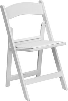 a white plastic folding chair on a white background