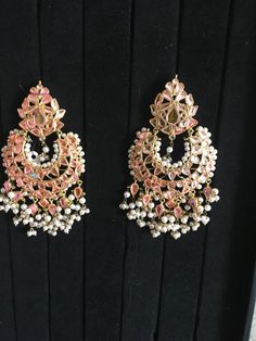 Kundan jewelry ,indian jewelry ,Pakistani jewelry Elegant Pink Stone Work Danglers, Elegant Pink Danglers With Stone Work, Elegant Pink Jhumkas With Stone Work, Pink Kundan Dangle Jewelry, Pink Kundan Chandelier Earrings, Elegant Pink Kundan Chandelier Earrings, Pink Stone Work Party Danglers, Pink Stone Work Danglers For Party, Pink Kundan Chandelier Earrings For Celebration