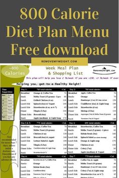 800 Calorie Diet Plan, 800 Calorie Meals, 800 Calorie Diet, Menu Pdf, Diy Hack, Effective Diet, 1000 Calories