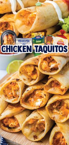 chicken taquitass stacked on top of each other