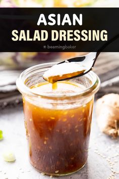 Asian Salad Dressing from Beaming Baker. Sweet and savory with a sesame ginger twist and bright flavor for the best Asian Salad Dressing! Chinese Salad Dressing, Easy Asian Salad, Sesame Vinaigrette, Chinese Salad, Delicious Sauces