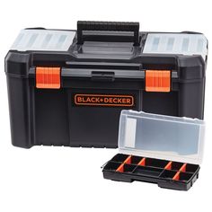 the black decker tool box is open and ready to be used