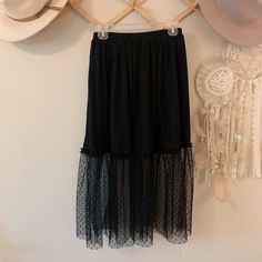 Boho/Western Super Stylish Black Dotted Lace Midi Skirt. New And Never Worn. Purchased From Stages West. Elegant Black Skirt For Brunch, Black Midi Skirt For Brunch, Fitted Black Skirt For Brunch, Black Tiered Skirt For Brunch, Lace Midi Skirt, Lace Midi, Black Dots, Women Skirts Midi, Black Lace