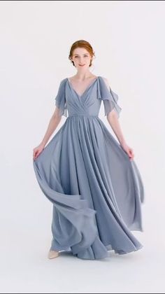 new arrival dusty blue bridesmaid dresses 2019 V-neck Tulle Bridesmaid Dress, Flowy Chiffon Bridesmaid Evening Dress, Chiffon Homecoming Dress With Sweep Train, Elegant Chiffon Bridesmaid Dress For Homecoming, Flowy Evening Dress For Prom, Flowy Dresses For Prom, Flowy Chiffon Evening Dress For Prom, Flowy Chiffon Evening Dress For Prom Season, Flowy Bridesmaid Dress For Prom Season