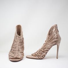 Aquazzura Goddess 105 Satin Braided Crochet Strappy Cage High Heels Sandals 10 Stiletto Heels, 4.13" (105mm) Satin, Viscose, And Silk Upper Open Toe [Rogers] Aquazzura Shoes, High Heel Sandals, Open Toe, Shoes Women Heels, Stiletto Heels, Sandals Heels, Shoes Heels, High Heels, Braids