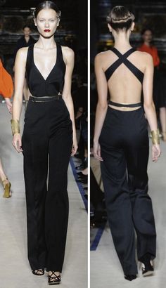 YSL cut away black jumpsuit... so want this! Ysl Jumpsuit, American Hustle Fashion, Jumper Suit, Portofino Italy, American Hustle, Jumpsuit Fitted, Backless Jumpsuit, Runway Show, Jumpsuit Fashion