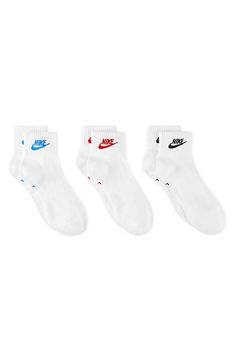 Stretchy and supportive, these all-activity socks knit with recycled fibers wick away sweat to keep every step comfortable at any intensity. Pack of three assorted pairs Dri-FIT moisture-wicking technology Polyester/spandex Machine wash, dry flat Imported Nike Comfortable Anti-odor Socks, Nike Anti-odor Comfortable Socks, Nike Breathable Functional Socks, Lightweight Casual Sports Socks, Nike White Anti-odor Socks, Nike Casual Breathable Socks, Casual Nike Breathable Socks, Casual Breathable Nike Socks, Brooks Running Shoes