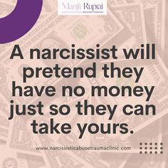 Manjit Kaur Ruprai on Instagram: "A narcissist will pretend they have no money just so they can take yours. - Manjit Ruprai Worldwide zoom therapy sessions available 🔗bit.ly/ManjitRupraiServices Subscribe to my YouTube channel 🔗youtube.com/ManjitKaurRuprai Follow me on tiktok 🔗tiktok.com/@manjitruprai Get my book 📚 on Amazon. Survival Guide for Toxic Narcissistic Relationships 🔗amzn.to/3pKNuqw   Like my FB page 🔗facebook.com/manjitkaurruprai #financialabuse #emotionalabuse #narcissisticabu Narcissists And Money, Narcisstic Behavior, Financial Abuser, Bully Quotes, Anti Bully Quotes, Toxic Behavior, Empowered Empath, Overcoming Jealousy, Silent Tear