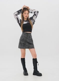 Tie Dye Cargo Mini Skirt CM11 Korean Female Fashion, Cargo Mini Skirt, Kpop Style, Streetwear Casual, Seoul South Korea, Cargo Skirt, Female Fashion, Fashion Items, Style Outfits