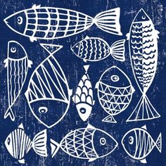 a blue and white drawing of fish on a blackboard with the words, i'm