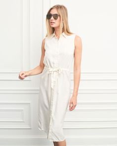 Super soft with a luxurious drape, our Tie Waist Shirtdress is easy to dress up or dress down.   A drawstring waist makes it fit perfectly.

 The Shirt reimagined for the perfect fit – powered by No Gape® button technology. Bye bye blouse gape, Hello The Shirt.


  
 * 100% Tencel  
 * Made in Portugal  
 * Powered by our patented No Gape® button technology. White Sleeveless Dress With Tie Fastening, White Elegant Shirt Dress With Tie Waist, Summer Silk Midi Shirt Dress, Silk Midi Shirt Dress For Summer, Chic White Shirt Dress With Tie Waist, Elegant White Dress With Tie Fastening, White Tie-waist Shirt Dress For Summer, Silk Tie Waist Dresses For Daywear, White Shirt Dress With Tie Waist For Summer