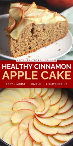 This Healthy Cinnamon Apple Cake is a perfect fall treat! Moist and spiced with a pretty fruit topping, this is one of the best apple recipes. This Thanksgiving dessert idea is also clean eating, low fat, and low calorie! (Gluten free options included!) Low Carb Apple Dessert, Low Fat Desserts Healthy, Healthy Cinnamon Apples, Easy Healthy Apple Pie, Apple Cinnamon Healthy Dessert, Healthy Apple Desserts Low Calories, Low Calorie Apple Desserts, Apple Desserts Healthy, Low Calorie Apple Cake