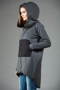 "Express Shipping to the USA, UPS Courier for free Delivery 3-5 Business Days Asymmetrical Hoodie, Women Hoodies, Hooded Sweatshirt Thanks for your love for the Hoodie/Tunic/Coat ♥ A short characteristic of this product... Asymmetrical hoodie with zip. Sweatshirt a little wider around the hips, hiding any imperfections (if you have any) Long sleeve sweatshirt with thumb holes which make it warm and comfortable. Capacious and comfortable pockets. Wide and capacious hood which makes it truly uniqu Modern Parka With Adjustable Hood, Modern Hooded Track Jacket For Winter, Urban Fleece Hoodie Jacket For Fall, Urban Style Fleece Hoodie For Fall, Fall Hooded Track Jacket With Drawstring Hood, Fall Hooded Track Jacket With Ribbed Cuffs, Casual Outerwear With Drawstring Hood And Funnel Neck, Hooded Track Jacket With Ribbed Cuffs For Fall, Fall Track Jacket With Detachable Hood And Long Sleeves