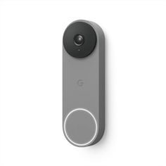 the google home security camera is shown in front of a white background with an oval button