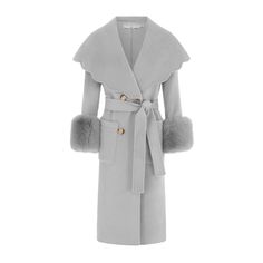 Wrap yourself in luxury with the Beaumont cashmere coat, a masterpiece crafted from a sumptuous blend of cashmere and wool. This elegant coat features removable fur cuffs that add a touch of opulence to your ensemble. The coat is adorned with branded tortoiseshell buttons that exude sophistication and style. The scalloped edge collar adds a unique and feminine touch, while the tie waist cinches in your silhouette for a flattering fit. Elevate your winter wardrobe with this timeless and luxurious coat that will keep you warm and stylish for seasons to come. 10% Cashmere 90% Wool with faux fur removable cuffs Specialist dry clean only Elegant Spring Cashmere Wool Coat, Luxury Cashmere Wool Coat For Formal Occasions, Luxury Cashmere Wool Coat For Formal Events, Elegant Cashmere Outerwear For Spring, Luxury Tailored Cashmere Outerwear, Luxury Cashmere Outerwear, Luxury Long Cashmere Coat, Luxury Long Sleeve Wool Coat, Luxury Tailored Winter Outerwear