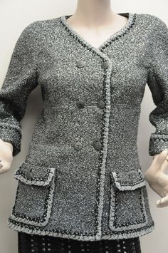 100% AUTHENTIC  BRAND NEW with TAGS  in  PRISTINE, BOUTIQUE like CONDITION  CHANEL  Jacket In Black / Grey Tweed with Silver Metalics - so classy!!! 8 CC Logo Buttons Camellia Silk Lining with chain Size 40 and Size 42 Retail $6350 + tax = $6915.15!!! SOLD OUT completely, impossible to find!  Made in France GUARANTEED TO BE 100% AUTHENTIC OR YOUR MONEY BACK! Designer Office Tweed Jacket With Button Closure, Designer Black Tweed Long Sleeve Jacket, Designer Tweed Jacket For Office, Designer Tweed Jacket With Button Closure For Office, Designer Black Tweed Jacket With Long Sleeves, Designer Long Sleeve Tweed Jacket For Work, Designer Winter Tweed Jacket With Buttons, Designer Tailored Long Sleeve Tweed Jacket, Designer Tailored Tweed Jacket With Long Sleeves