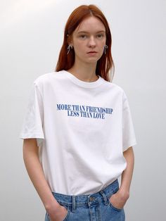 This versatile t-shirt is a must-have staple for any casual wardrobe, featuring the clean lettering print in the center to add detail.- Available in 3 colors: white-blue, white-red, and black-white- Made of 100% cotton with a soft texture- Appropriate length allowing for versatile looks White Quote Print T-shirt For Summer, Casual Cotton T-shirt With Quote Print, Relaxed Fit T-shirt With Quote Print For Everyday, Basic White T-shirt With Slogan, White Summer T-shirt With Quote Print, Everyday Crew Neck T-shirt With Quote Print, Summer Cotton T-shirt With Quote Print, Spring Crew Neck T-shirt With Quote Print, Basic Slogan T-shirt For Spring