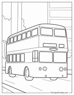 a black and white drawing of a double decker bus