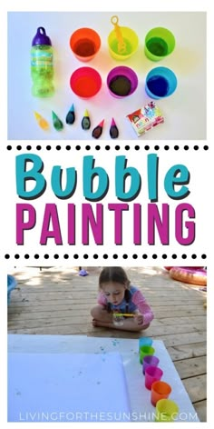 a collage of different pictures with the words bubble painting on it and an image of a