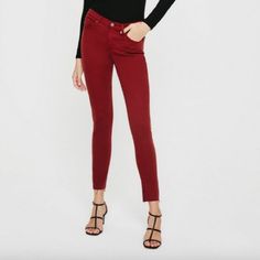 Brand New With Tags! Same Exact As Pic. Super Stretch! Chic High Waist Red Jeans, Chic Red High Waist Jeans, Chic Red High-waist Jeans, Red Stretch Mid-rise Pants, Chic Red Stretch Jeans, Chic Fitted Red Jeans, Red High Waist Jeans For Work, Red Mid-rise Bottoms For Fall, High Waist Red Jeans For Work