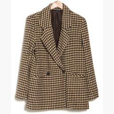 Beautiful Coat! Perfect For Autumn! Brand New With Tags! Houndstooth Pattern Is So Chic. Beige Houndstooth Long Sleeve Outerwear, Beige Long Sleeve Houndstooth Outerwear, Beige Houndstooth Outerwear For Spring, Beige Houndstooth Spring Outerwear, Spring Beige Houndstooth Outerwear, Classic Gingham Outerwear For Fall, Fall Workwear Gingham Blazer, Fall Gingham Blazer For Workwear, Fall Gingham Blazer For Work