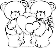 an image of two bears in the shape of hearts on a white background with black dots