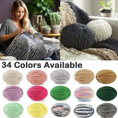 the crochet afghan is shown in multiple colors