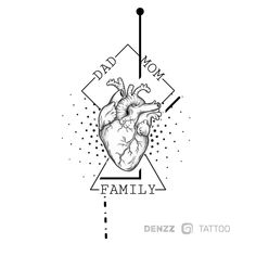 a black and white drawing of a heart with the words dad now family on it