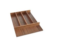 a wooden tray with three compartments on it