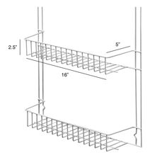 two shelves with wire baskets on each side and one shelf above the other, for storage