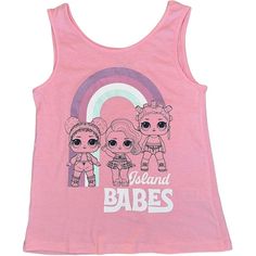 Get ready for a stylish adventure with the L.O.L. Surprise! Girl's 3-Piece T-Shirt, Tank Top, and Short Sets. These vibrant sets features a short sleeve t-shirt, a sleeveless tank top, and comfy shorts, all adorned with colorful L.O.L. Surprise! graphics. Perfect for playdates or lounging at home, these pieces are made from soft, breathable fabrics to keep your little one cool and comfortable all day long. The elastic waistband on the shorts ensures a snug fit, while the mix-and-match design that adds a fun twist to her wardrobe. Whether she's a fan of Merbaby, Diva, or Rocker, she'll love showing off her favorite characters in these adorable sets. Available in a range of sizes for big girls 7/8, 10 and 12, these L.O.L. Surprise! outfits is sure to be a hit with any young fashionista. Playful Cartoon Print Tops For Sleepover, Playful Cartoon Print Top For Sleepover, Cute Sleeveless T-shirt For Playwear, Pink Cartoon Print Top For Sleepover, White Character Print Top For Sleepovers, Fun White Tops For Sleepover, Cute Character Print Tops For Sleepovers, Casual Character Print Tops For Sleepover, Pink Graphic Print Fun Tank Top