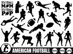 the american football silhouettes are black and white