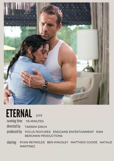 a man and woman embracing each other in front of a poster for the movie eternal