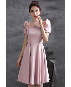 Buy cute pink satin short homecoming dress with bubble sleeves at wholesale price online. Free shipping and pro custom service since 2009. Pink Dress Graduation, Pink Square Neck Dress For Banquet, Party Satin Puff Sleeve Dress With Short Sleeves, Satin Puff Sleeve Party Dress, Puff Sleeve Dresses For Banquet And Prom Season, Puff Sleeve Dress For Prom Season Banquet, Puff Sleeve Dress For Banquet During Prom Season, Pink Puff Sleeve Dress For Banquet, Short Sleeve Puff Sleeve Satin Dress For Party