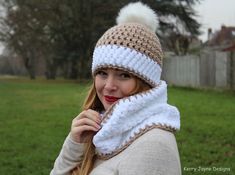 a woman wearing a knitted hat and scarf