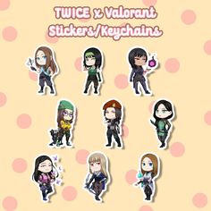 the character stickers are all different colors and sizes, including one girl with black hair