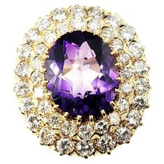 Vintage Cocktail Ring, Amethyst And Diamond Ring, Amethyst Gem, Diamond Cocktail Rings, Gold Top, Women Diamond, Round Brilliant Cut Diamond, Cocktail Rings, Round Brilliant